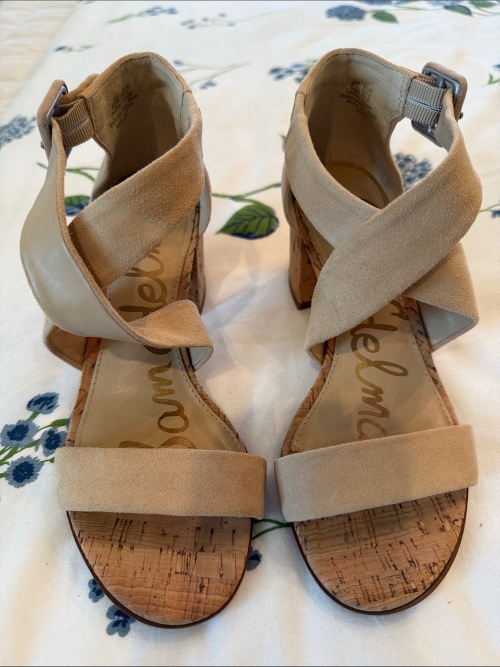 Sam Edelman Tan Suede Cork Block Heel Sandals